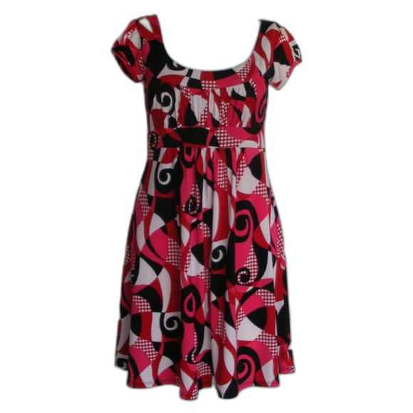 B-WEAR TOO! Dress, Jr M, Swirly Polka dot busy pattern, Short sleeves - Picture 9 of 13